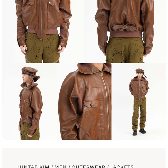 JUNTAE KIM Brown Pourpoint Faux-Leather Bomber Jacket - Picture 2 of 10